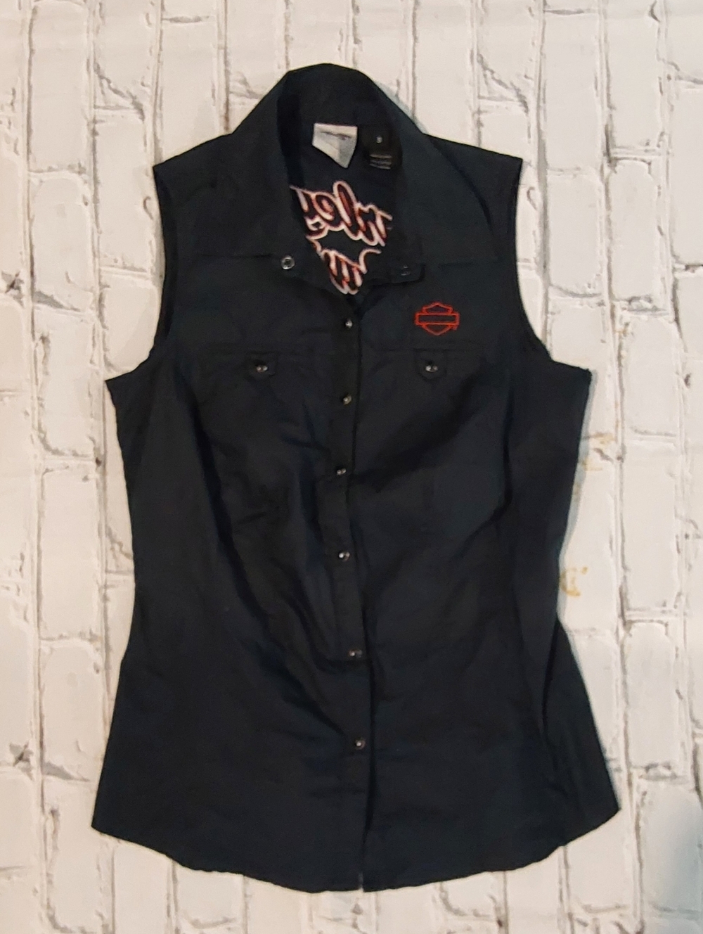 HARLEY DAVIDSON BLACK SLEEVELESS COTTON BLOUSE SZ S